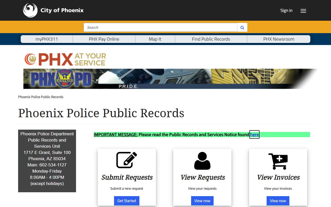 Phoenix Police Department public records portal