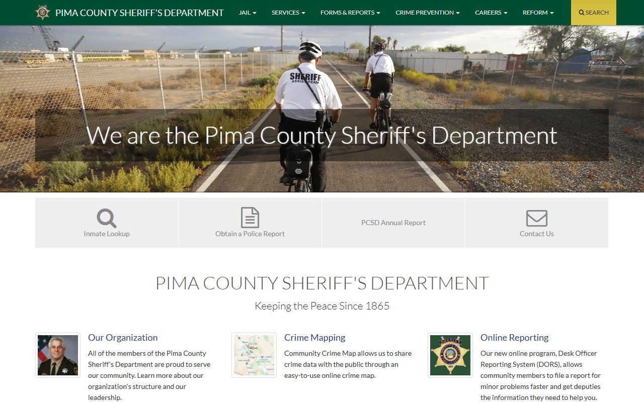 Pima County Sheriff's Department main website homepage