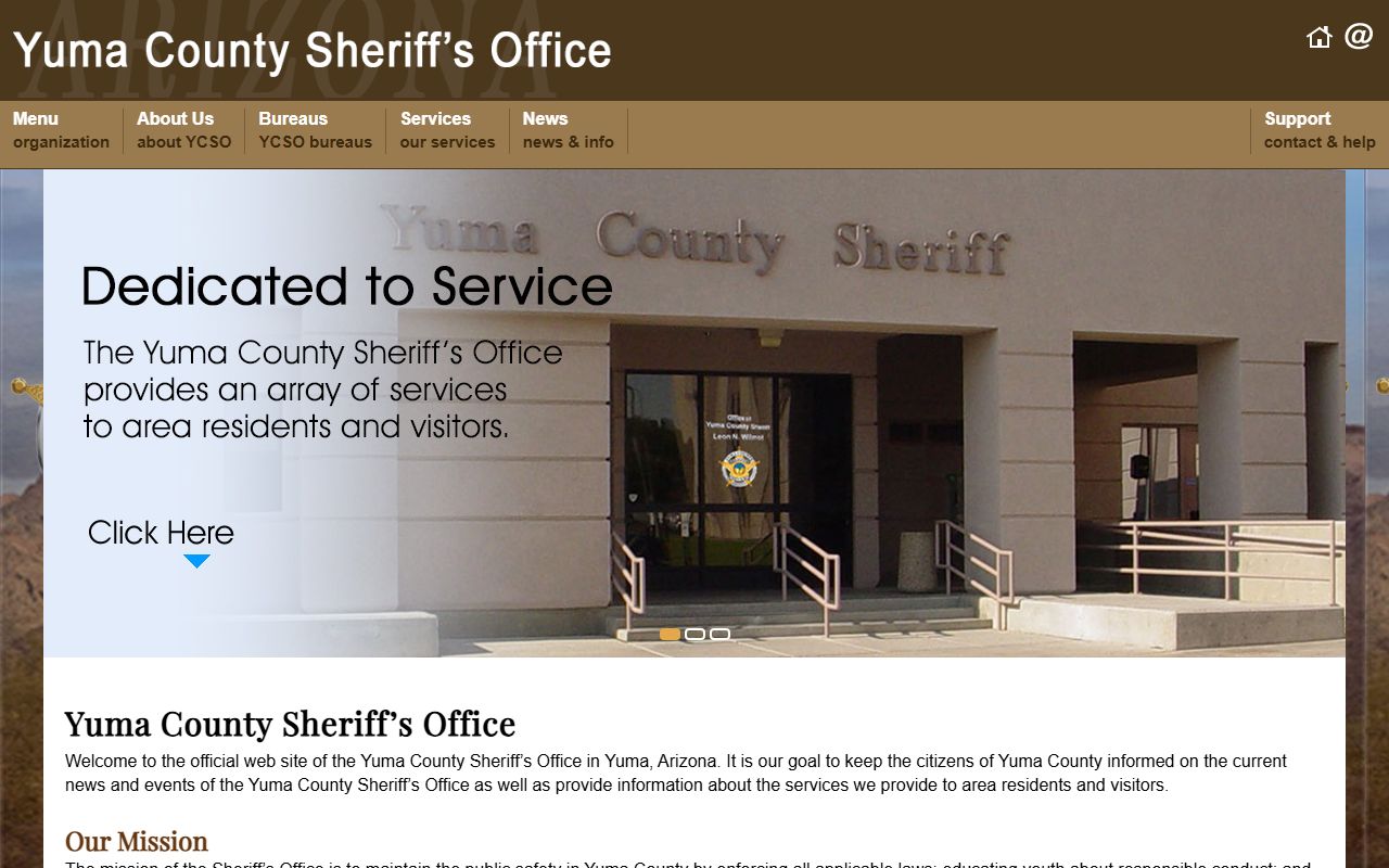 Yuma County Sheriff's Office main website homepage